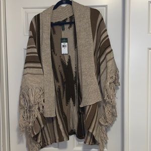 Ralph Lauren brown beige fringed sweater shawl